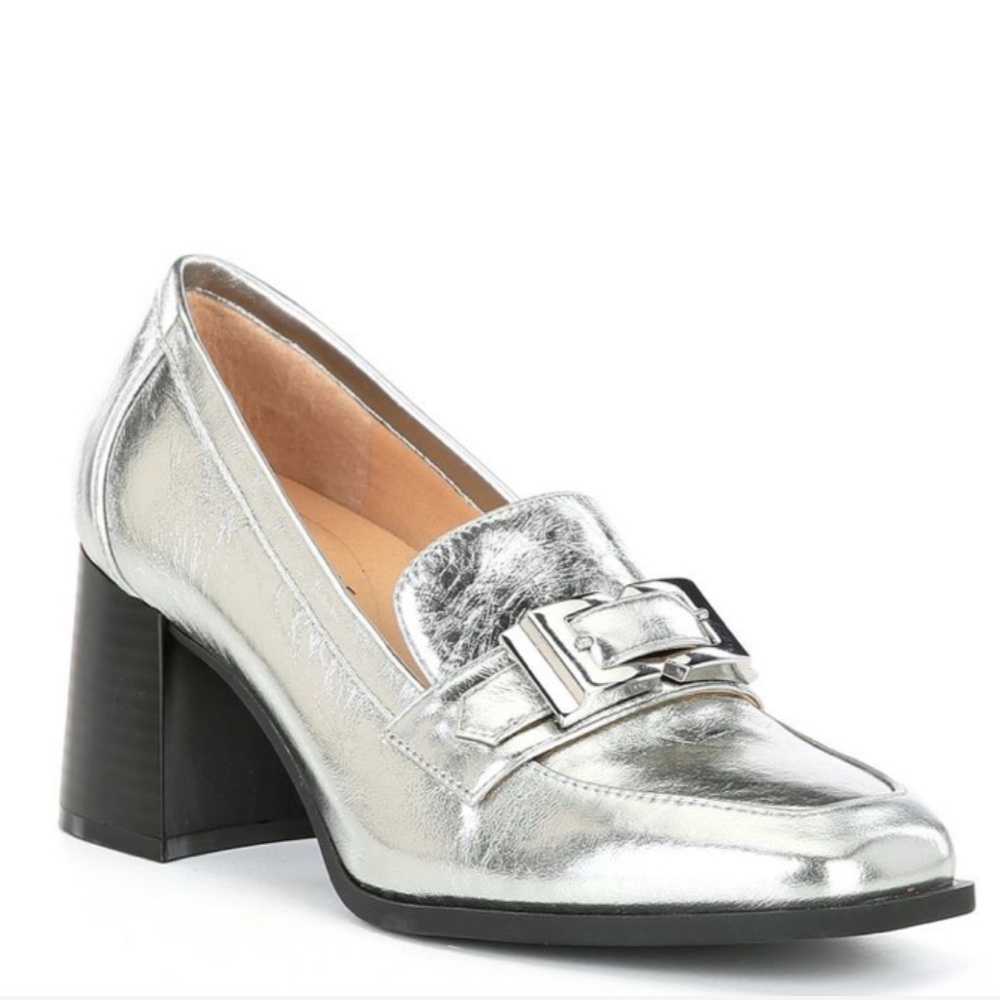 Alex Marie Felix Metallic Buckle Detail Heeled Loafers NWT
